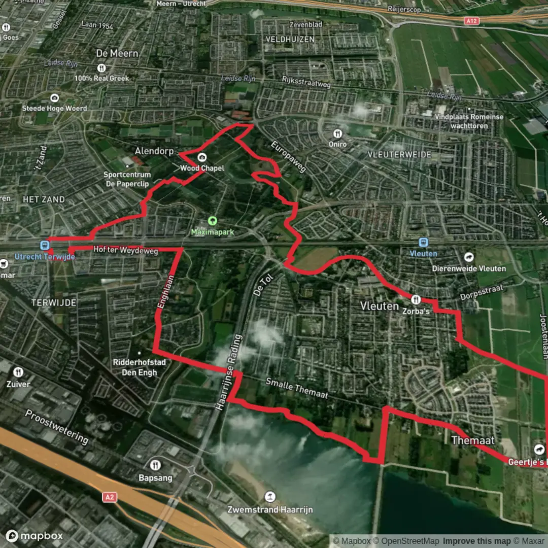 An image depicting the trail Haarrijnse Plas and Maximapark Loop and its surrounding area.
