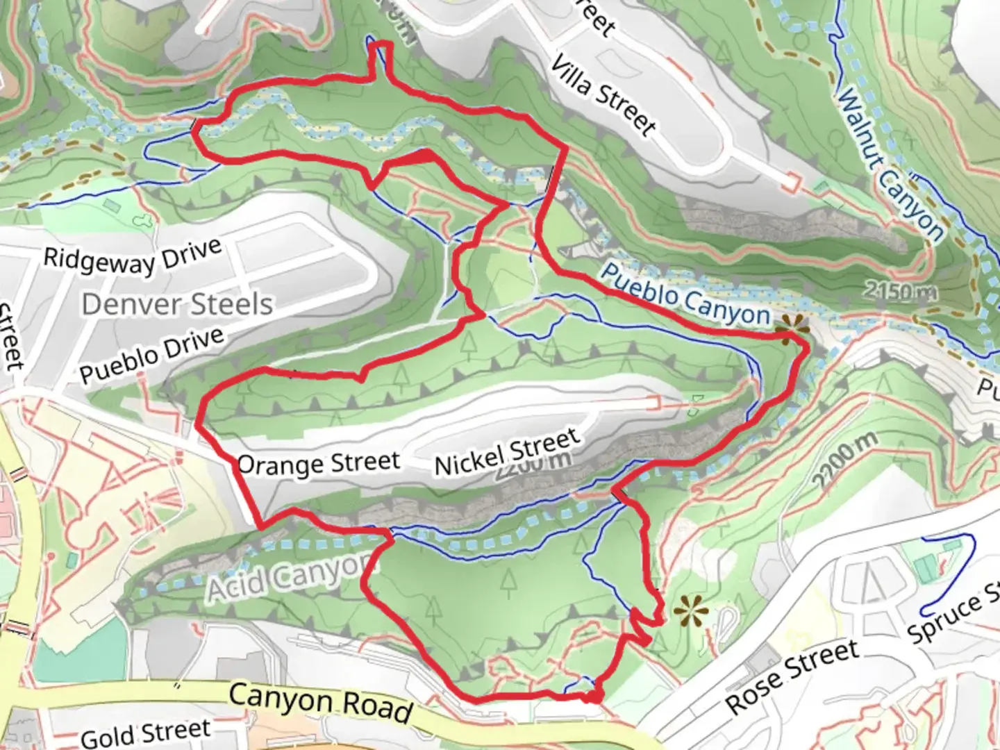 An image depicting the trail Bridges and South Pueblo Bench Loop Trail and its surrounding area.