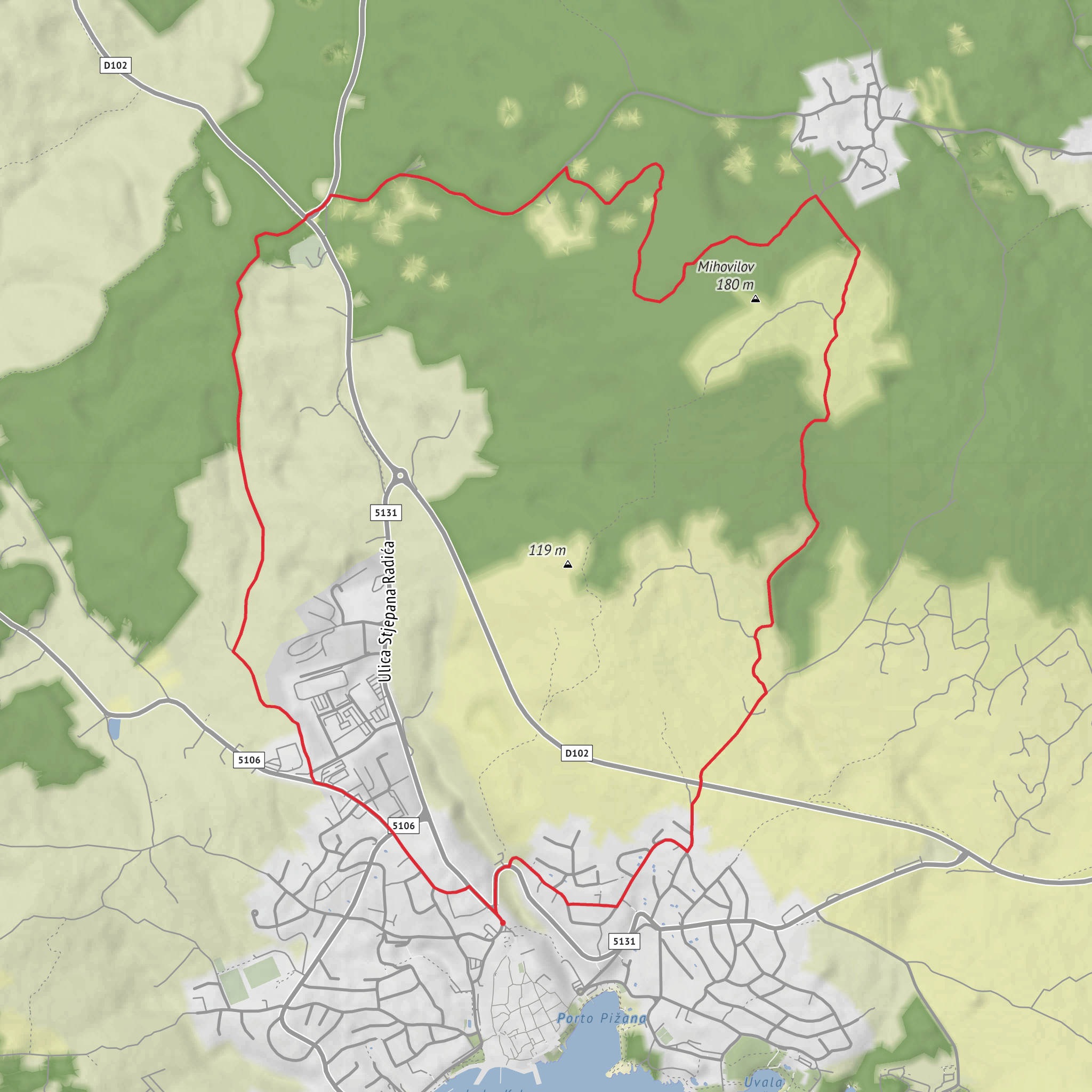 Krk, Lakmartin and view of Mihovilov Loop mobile static map