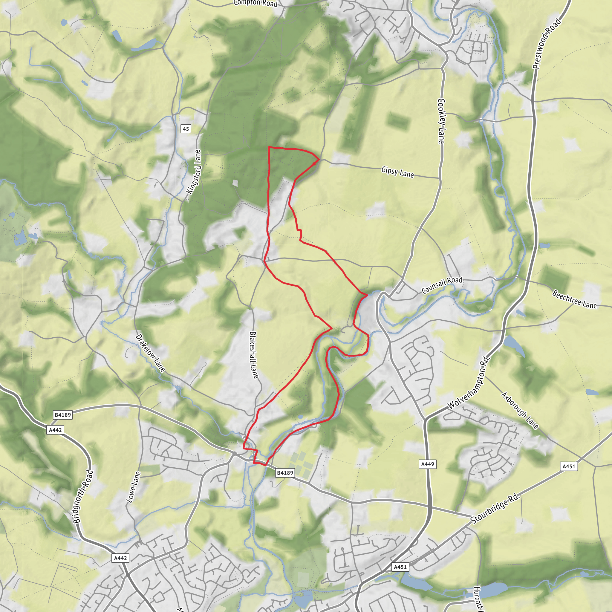 Kingsford Forest Park and Wolverley Loop mobile static map