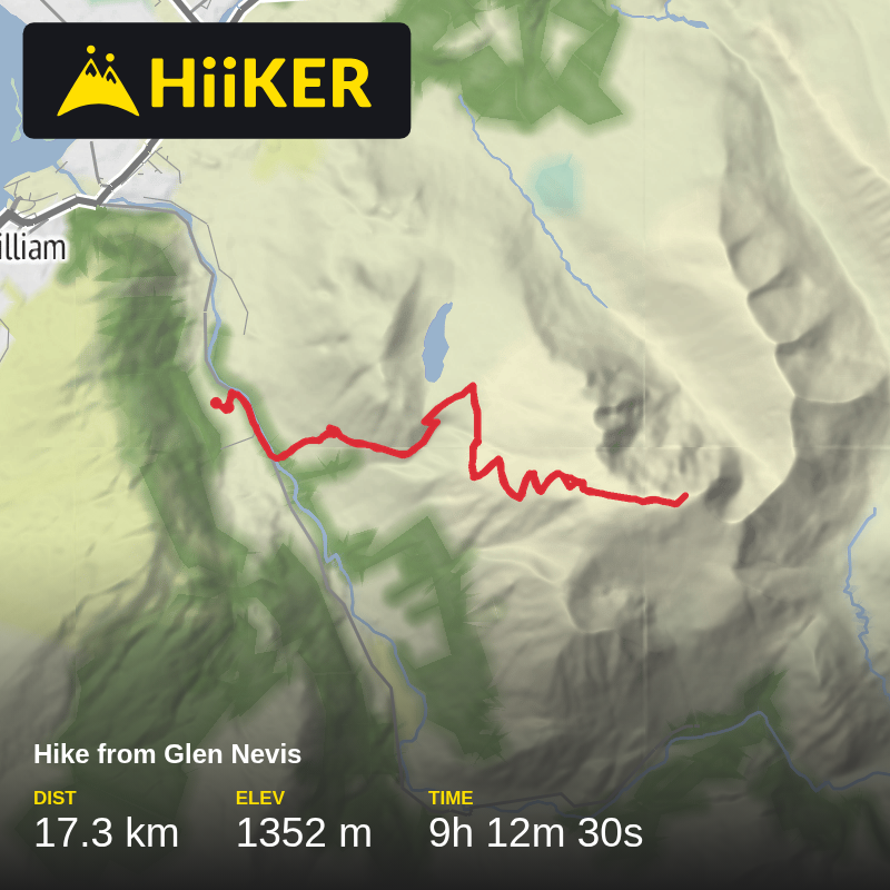 A map preview of the recording Hike from Glen Nevis.