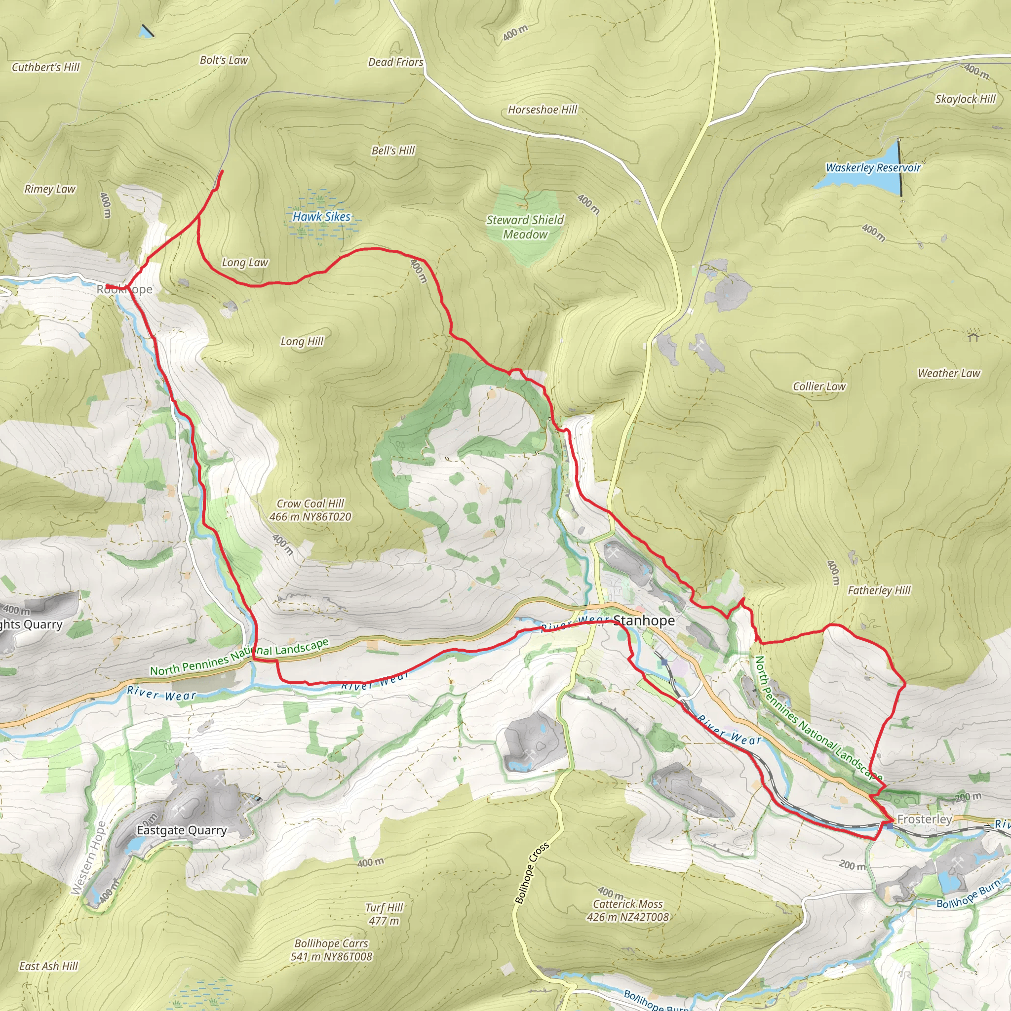 Hike from Frosterley to Bolts Law mobile static map