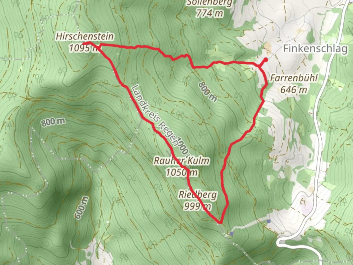 An image depicting the trail Aussichtsturm Hirschenstein, Rauher Kulm and Riedberg via Goldsteig and its surrounding area.