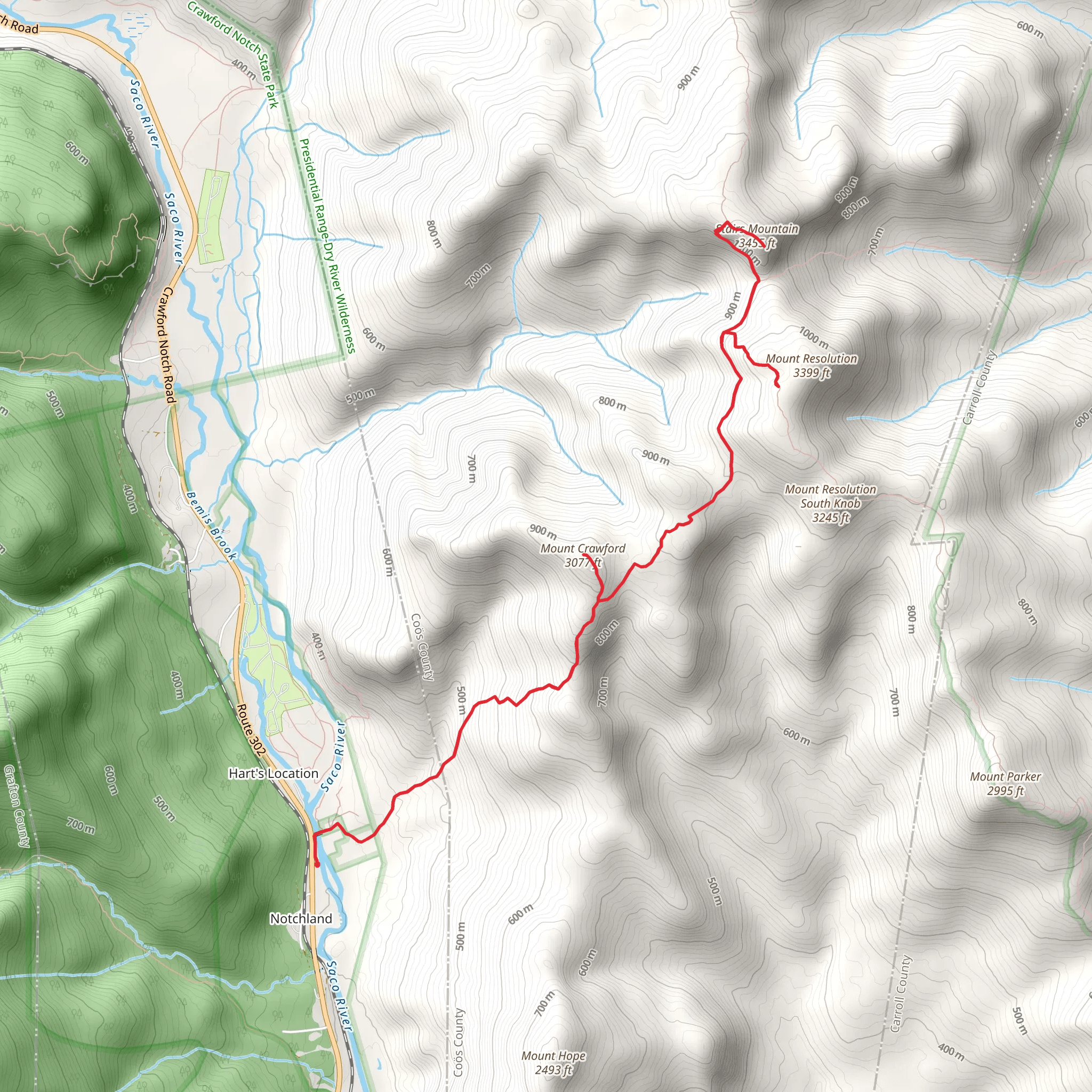 Mount Crawford, Mount Resolution and Stairs Mountain Trail mobile static map