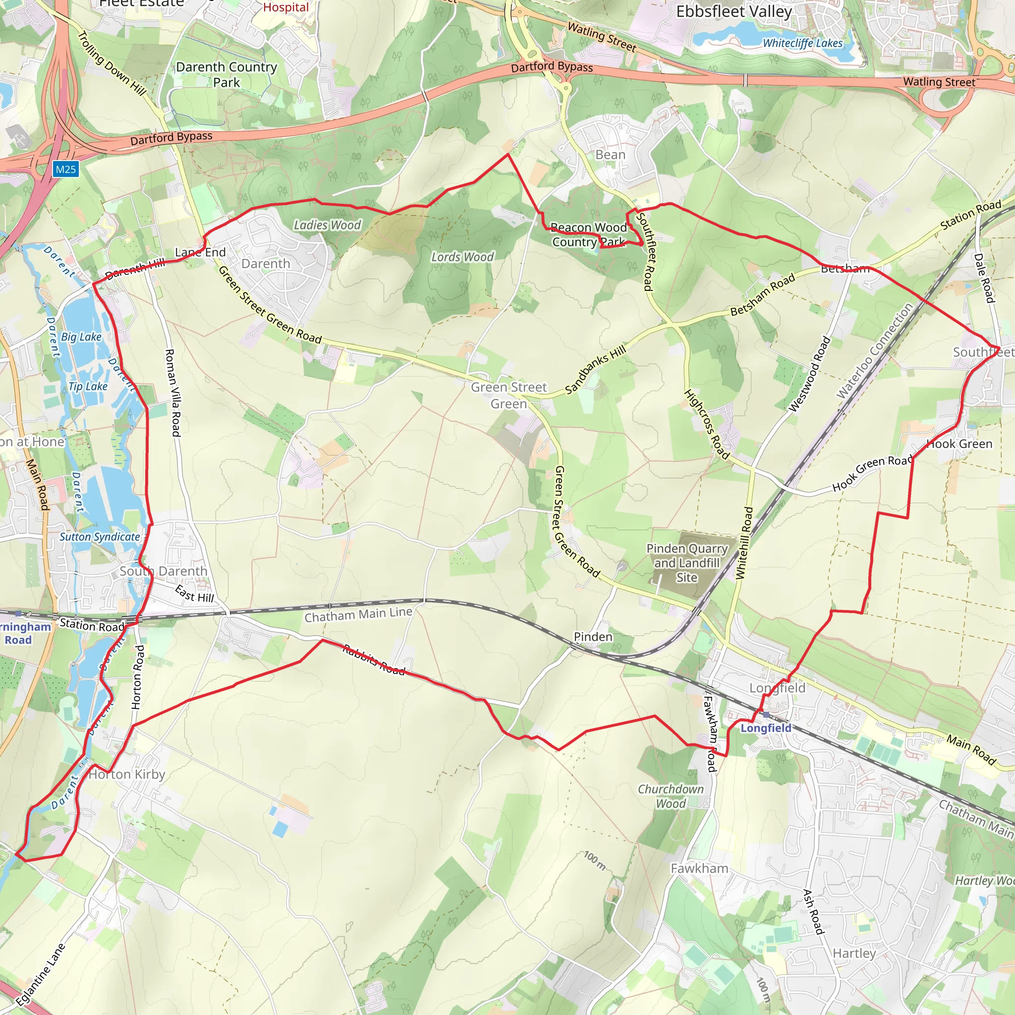 Longfield Loop via Darent Valley Path mobile static map