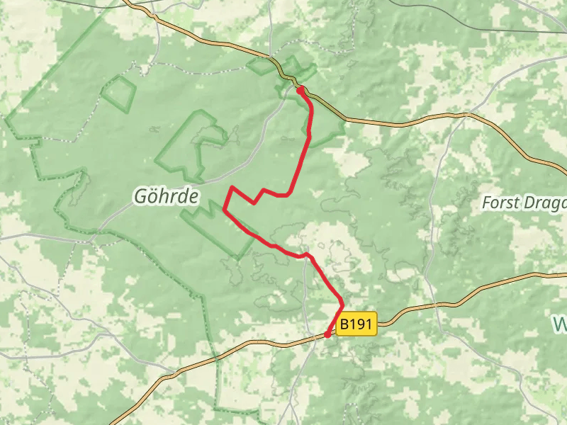 Göhrde to Zernien viaDrawehn-Hoehenweg
