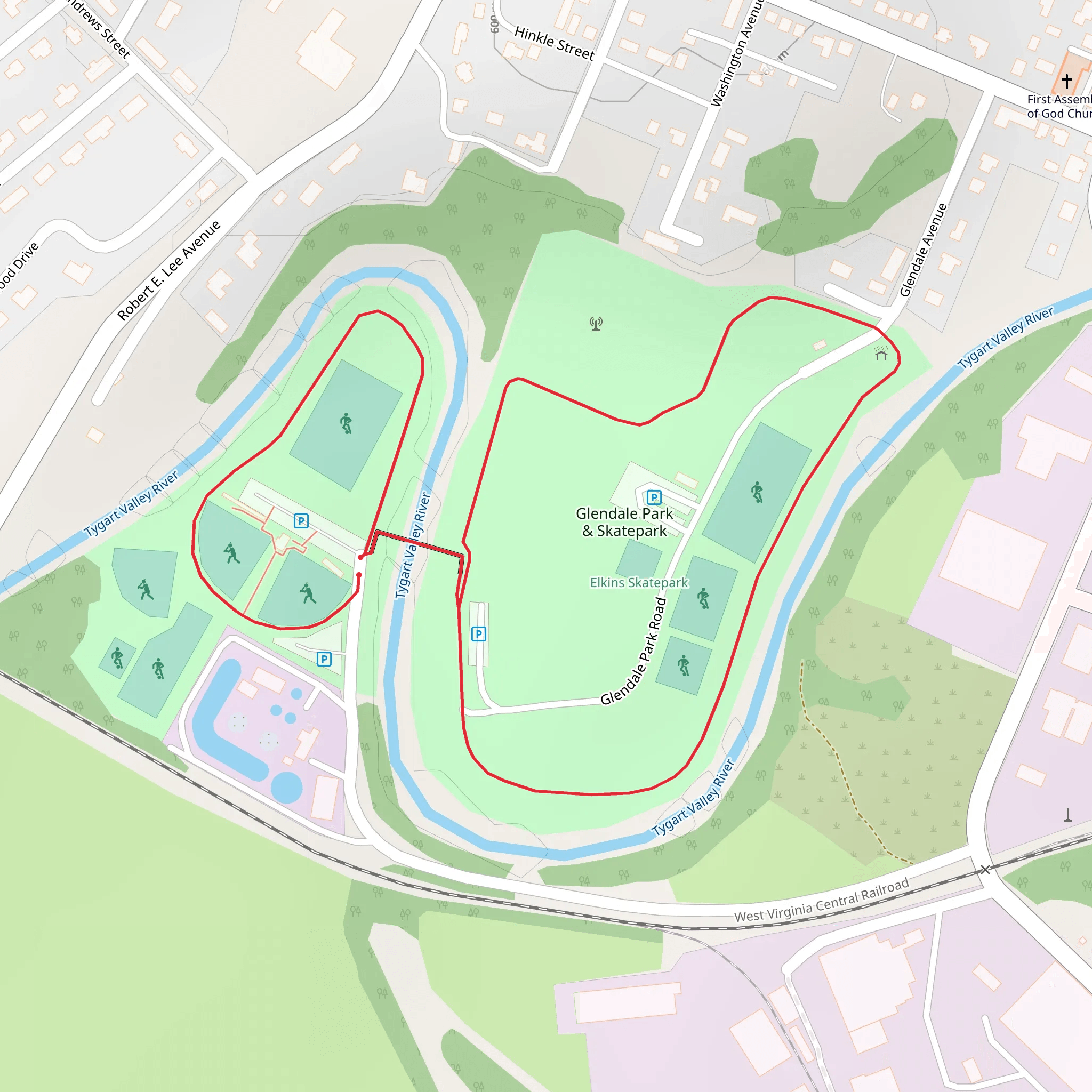 Elkins Skatepark Loop mobile static map