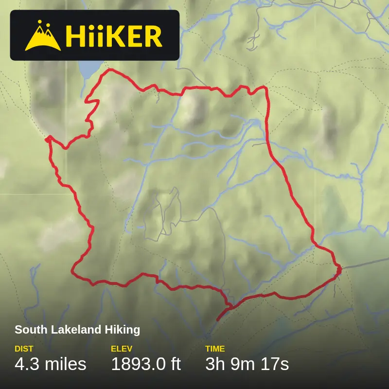 A map preview of the recording South Lakeland Hiking.
