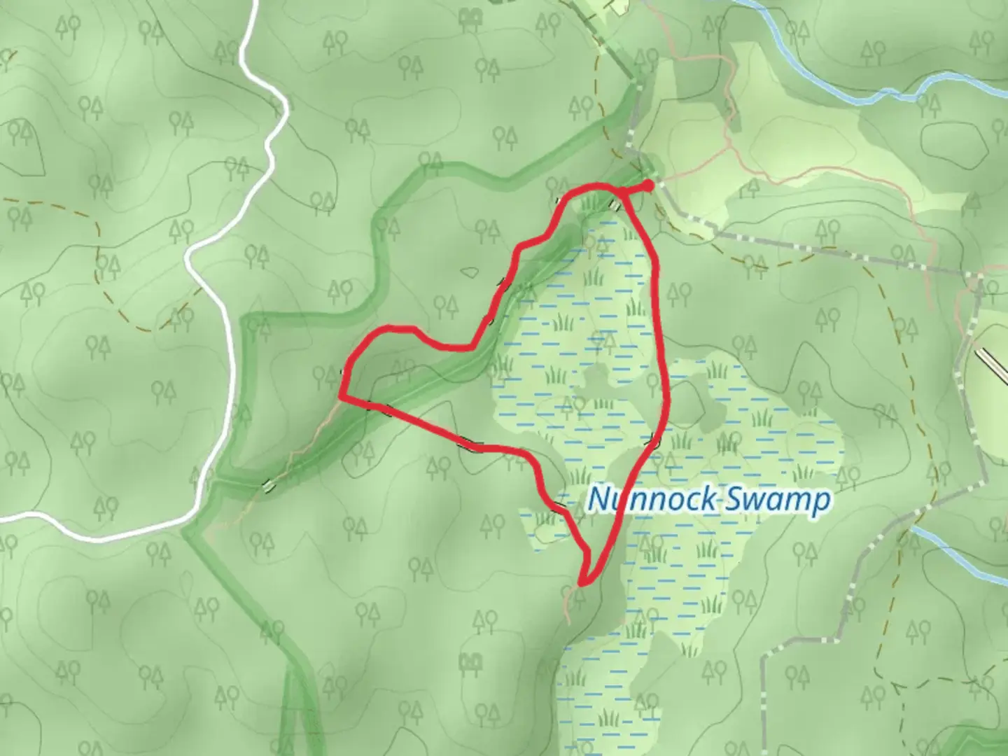 An image depicting the trail Nunnock Swamp and Grasslands Tracks and its surrounding area.