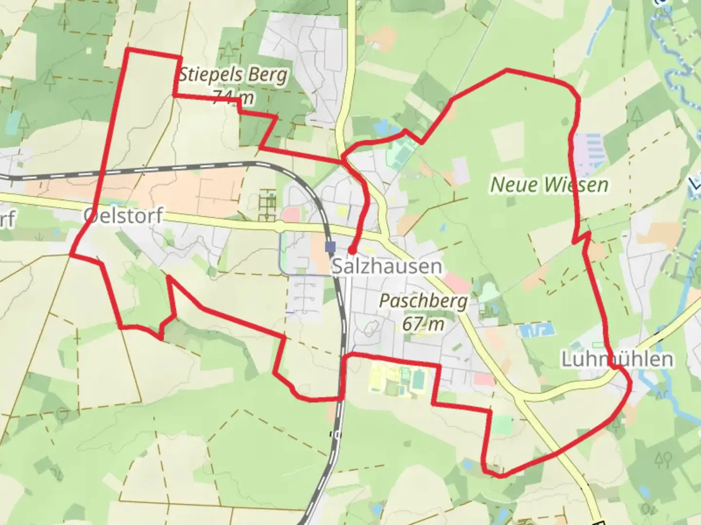An image depicting the trail Salzhausen Loop and its surrounding area.