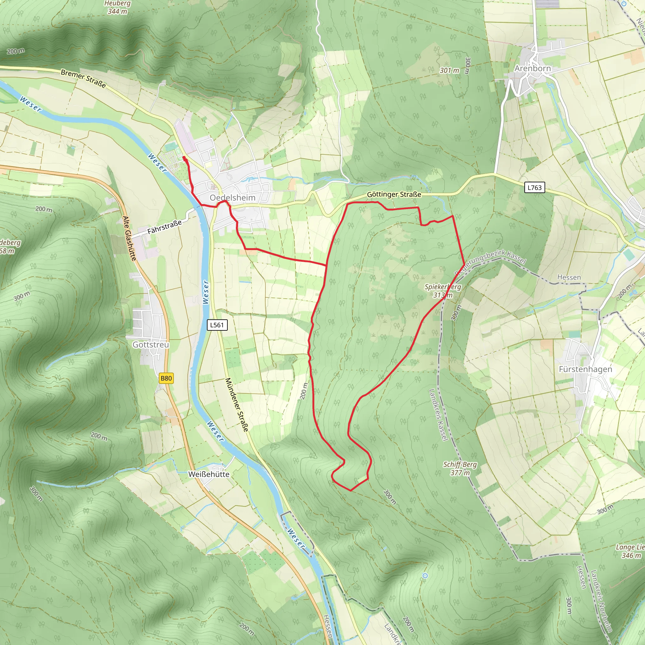 Frau-Holle-Pfad and Vom Oedelsheimer Wesertal zum Spiekerberg mobile static map