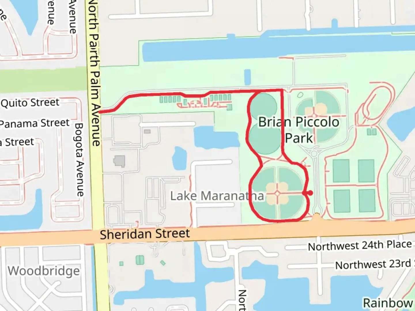 An image depicting the trail Brian Piccolo Park and its surrounding area.