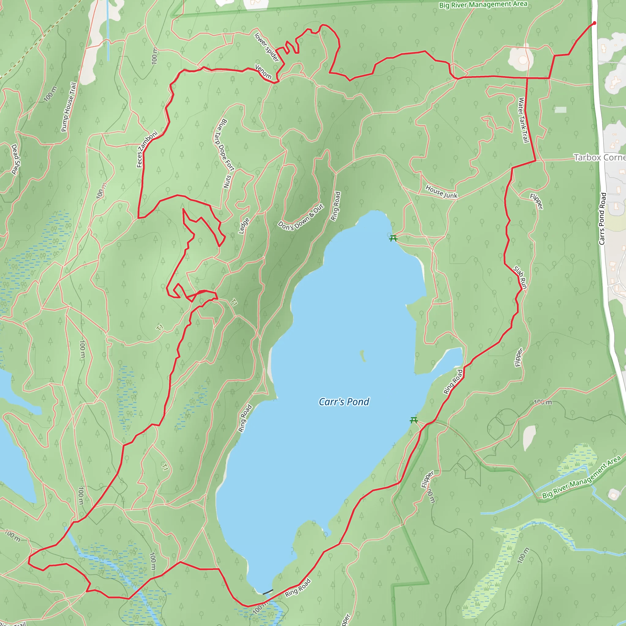 Upper Spider, Carr's Pond and Ring Road Loop mobile static map