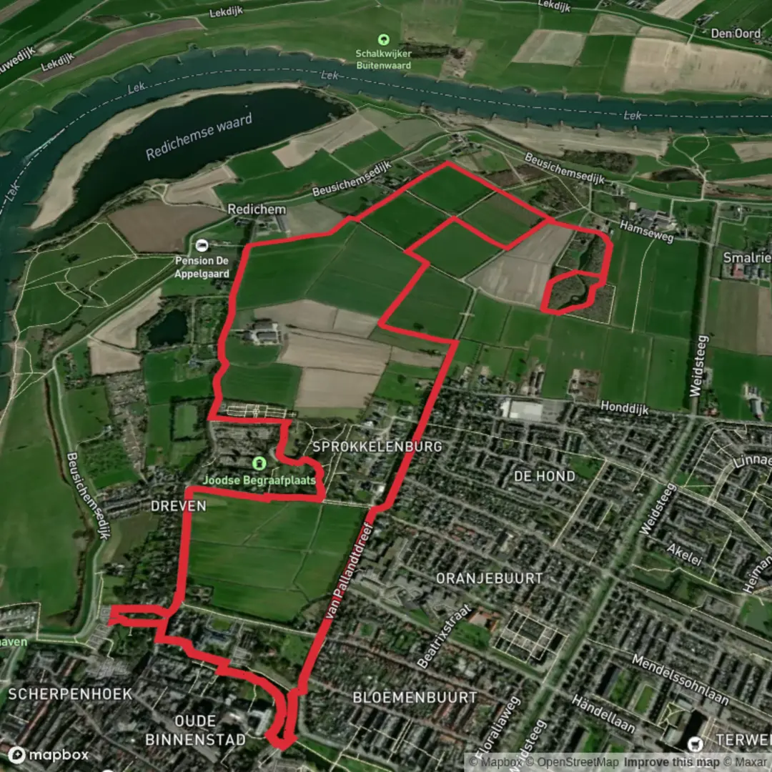 An image depicting the trail Vijver Plantage and Landgoed De Geer Culemborg via Betuwepad and its surrounding area.