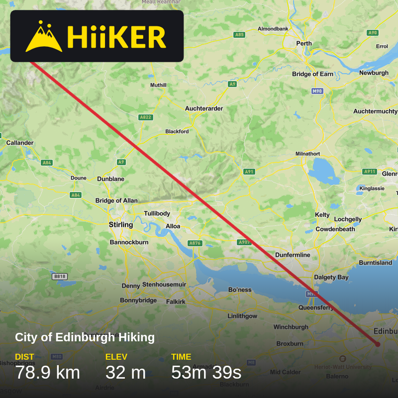 A map preview of the recording City of Edinburgh Hiking.