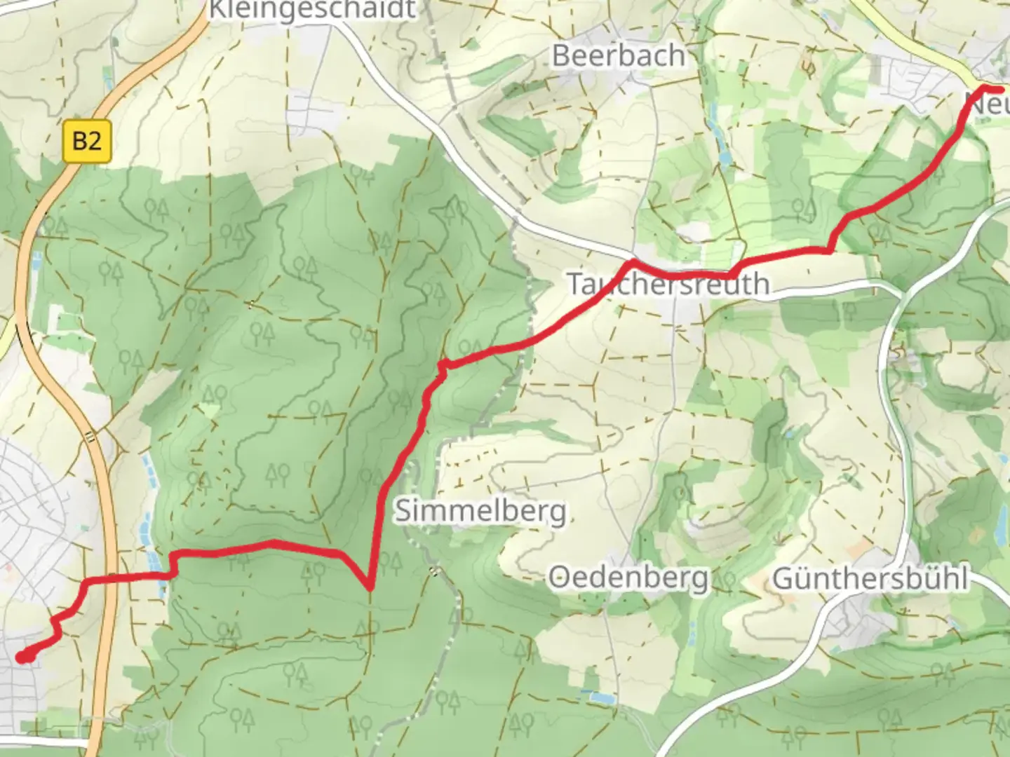 An image depicting the trail Gelbkreuz and Tuchersteig Walk and its surrounding area.