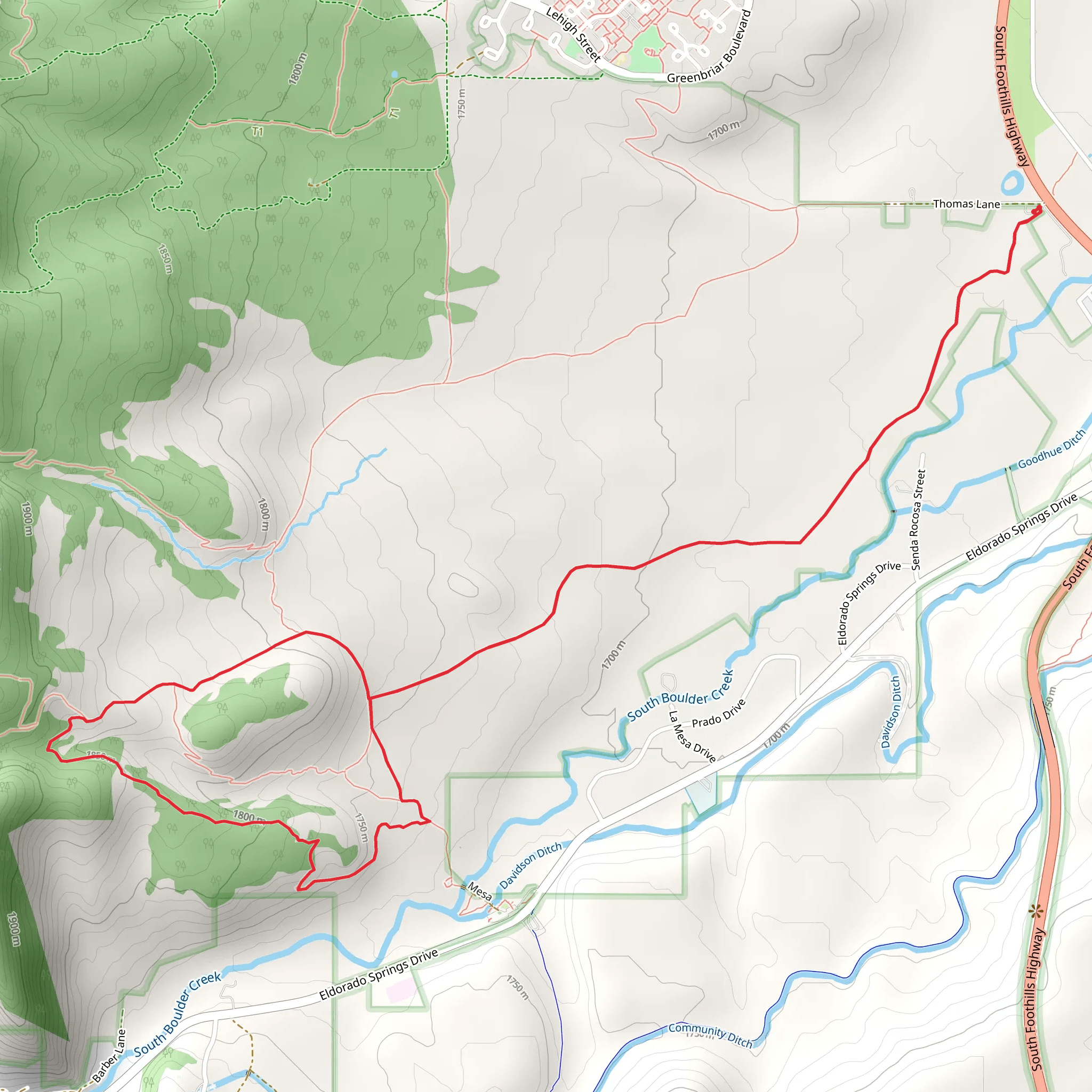 South Boulder Creek West Trail, Mesa Trail and Homestead Trail Loop mobile static map