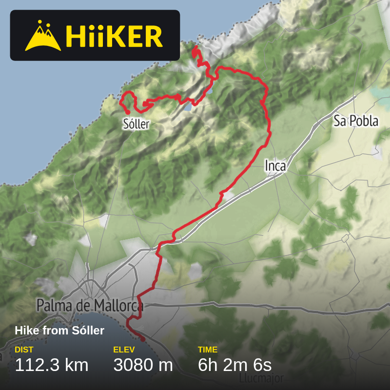A map preview of the recording Hike from Sóller.