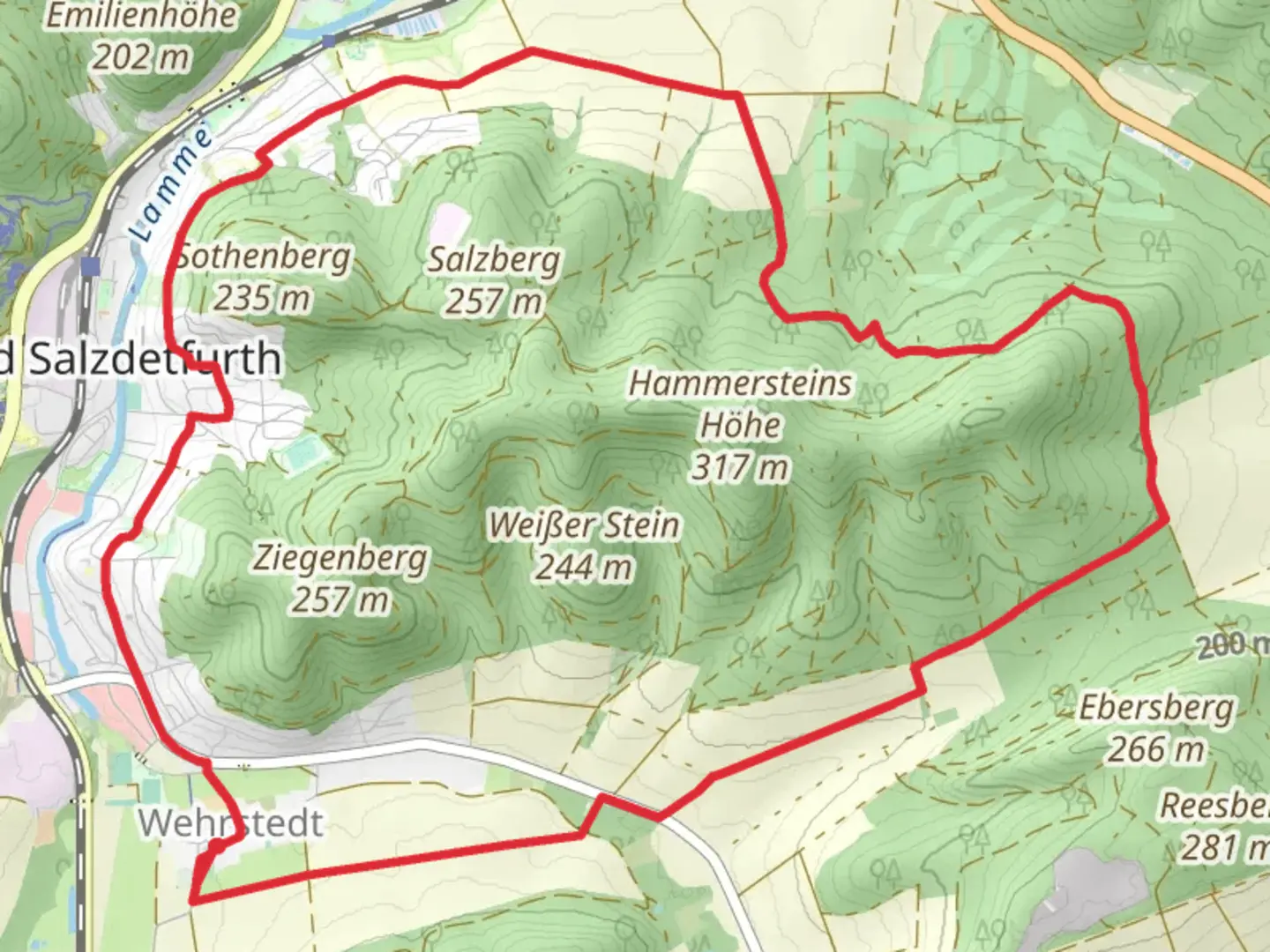 An image depicting the trail Wehrstedt Circle and its surrounding area.