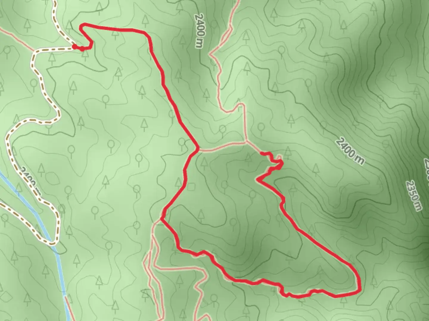 An image depicting the trail Roi Tan Trail via Cabin Ridge Trail and its surrounding area.