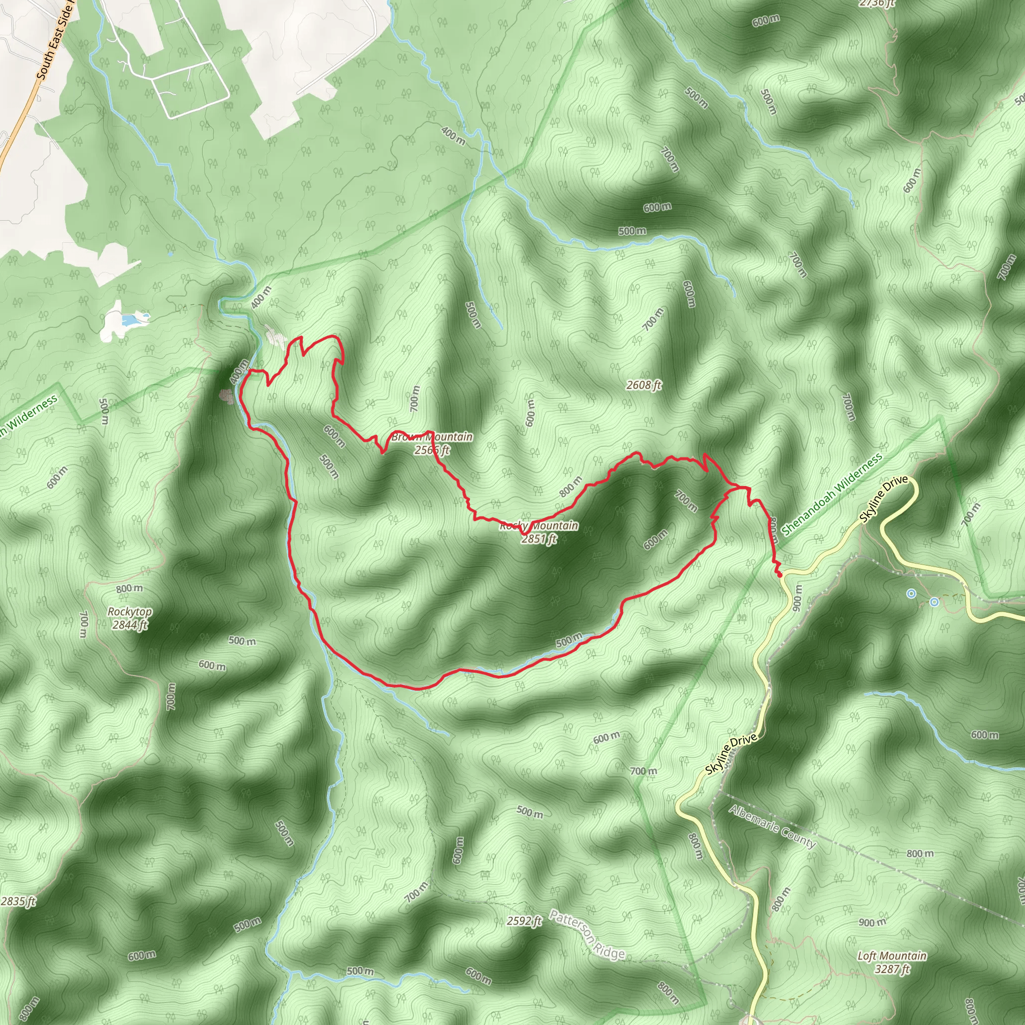 Brown Mountain Overlook and Rocky Mountain Loop Trail mobile static map