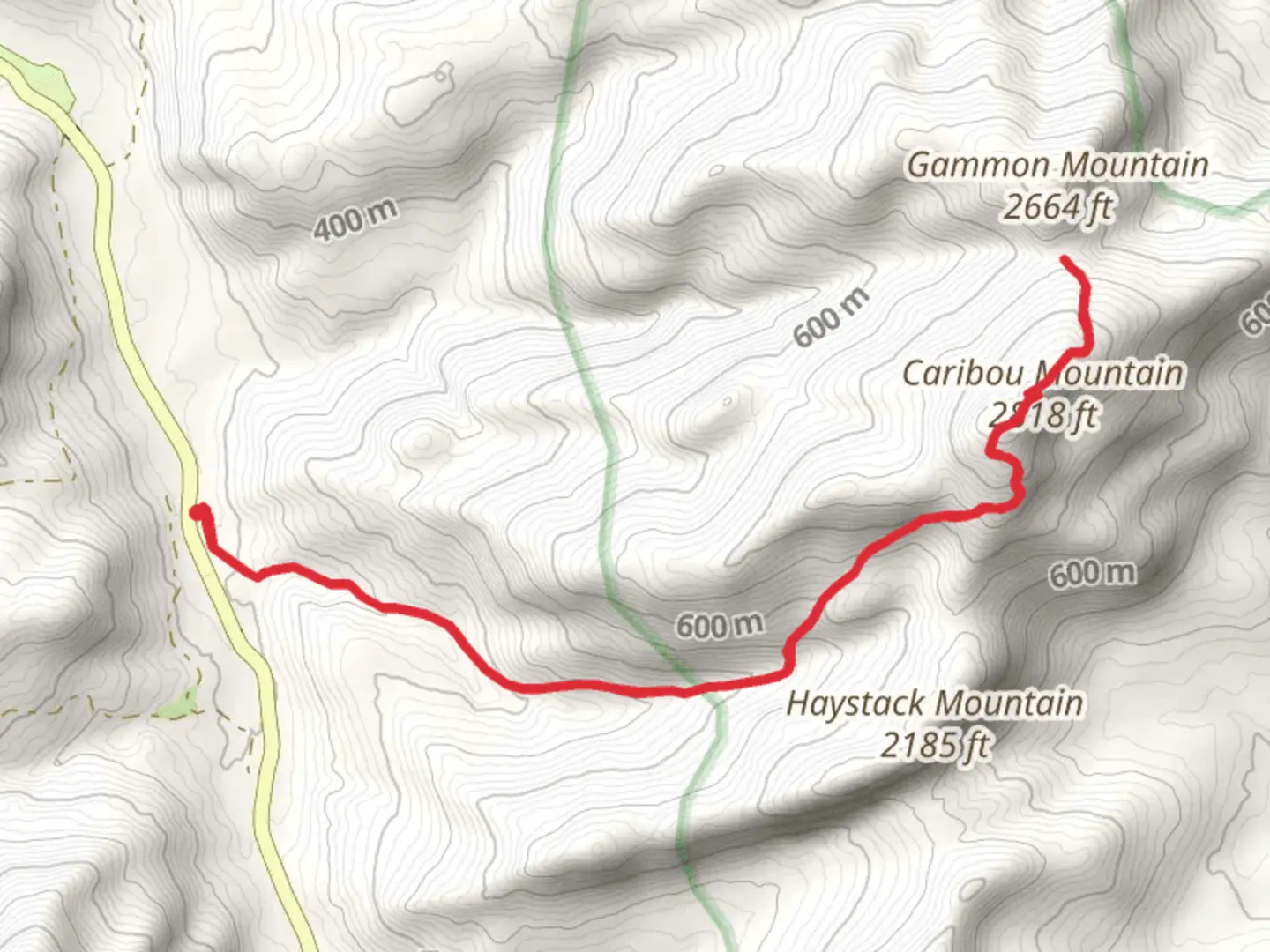 An image depicting the trail Caribou Mountain via Mud Brook and its surrounding area.