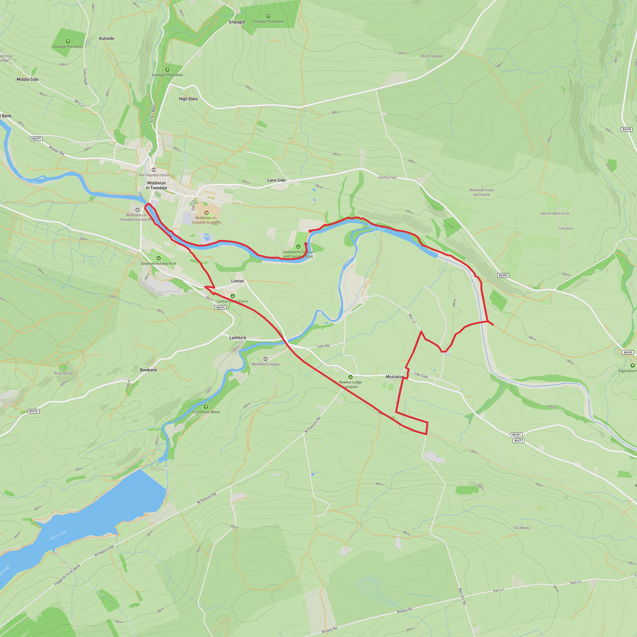 Middleton, Eggleston and Mickleton Circular mobile static map