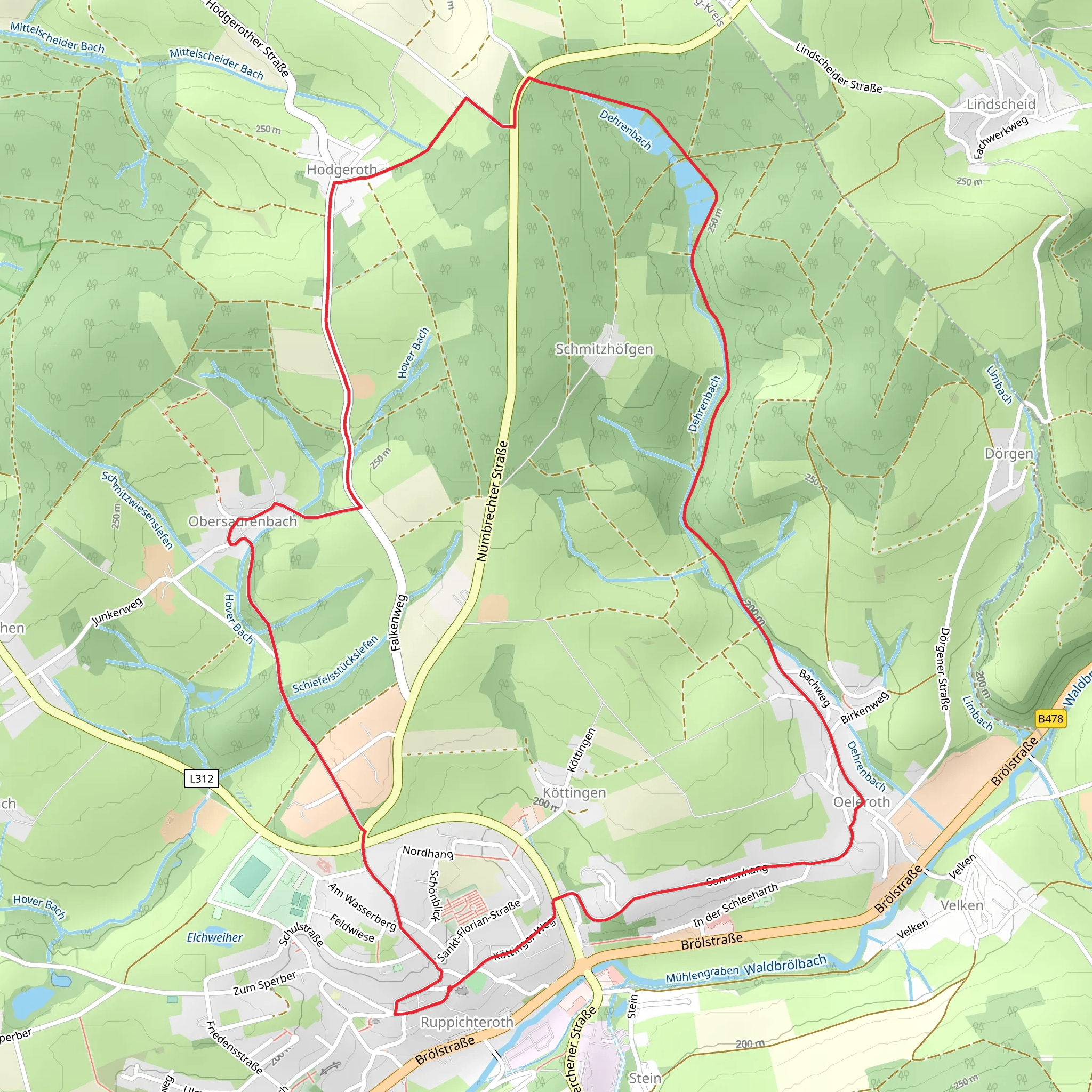 Dehrenbach via Ruppichteroth Rundweg mobile static map