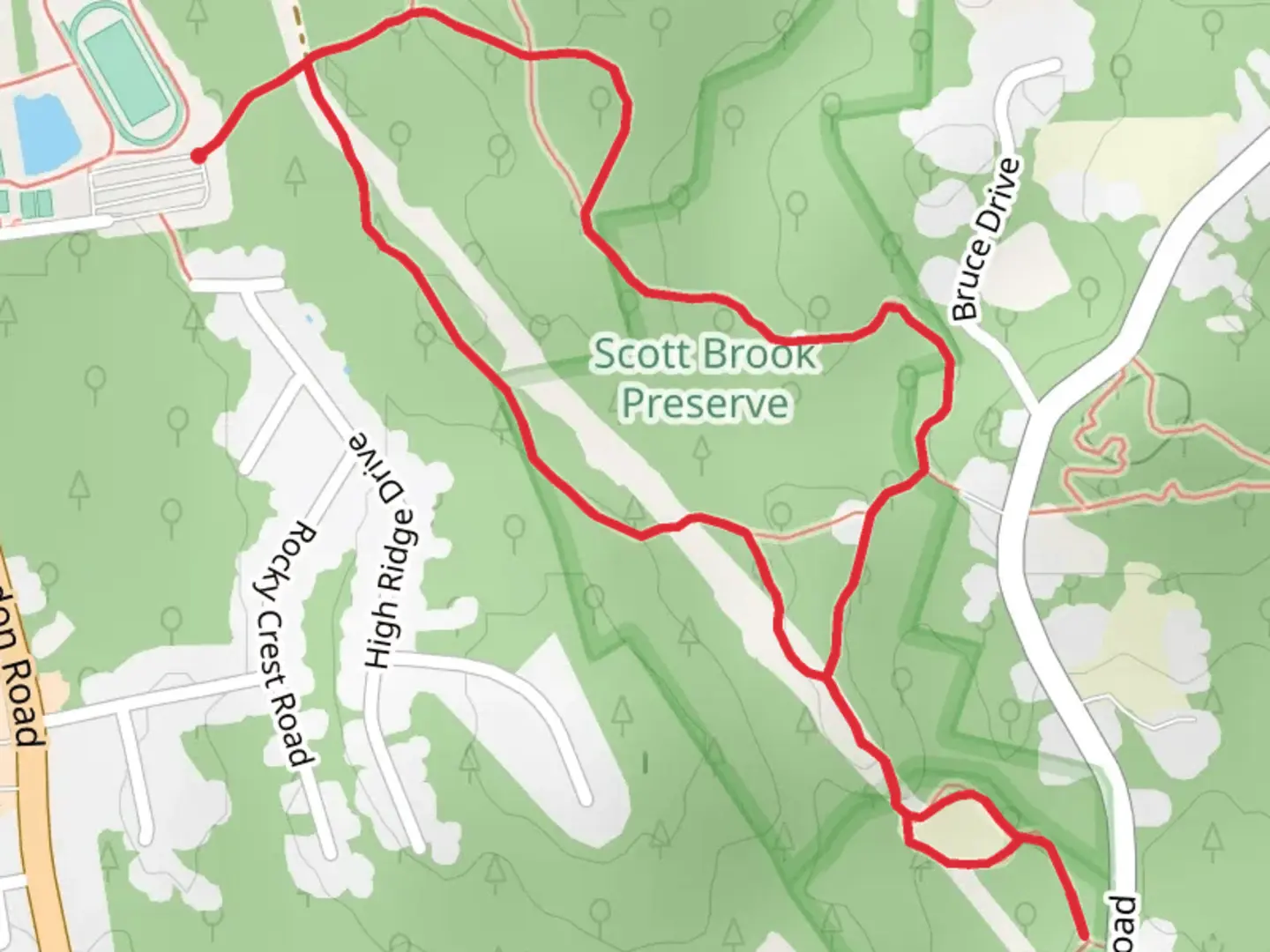 An image depicting the trail Scott Brook Trail and Tucker Field Loop Trail and its surrounding area.
