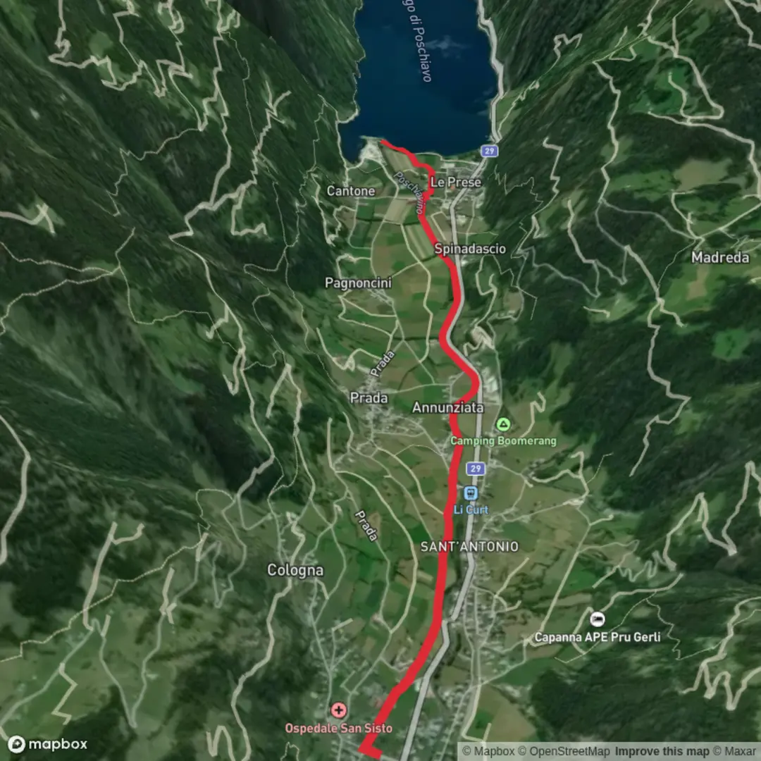 An image depicting the trail Al lago di Poschiavo and its surrounding area.