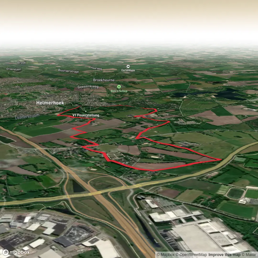 An image depicting the trail Rondje Enschede and Usselo Rode Route and its surrounding area.