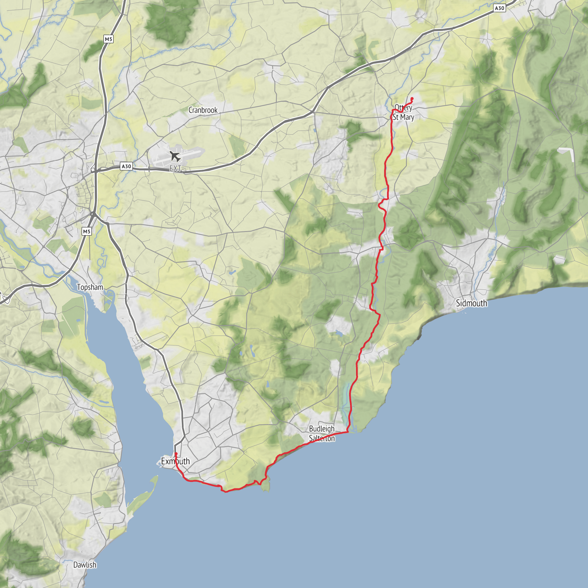 Exmouth to Ottery mobile static map