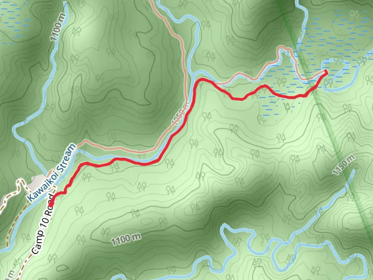 An image depicting the trail Kawaikoi Stream Trail and its surrounding area.