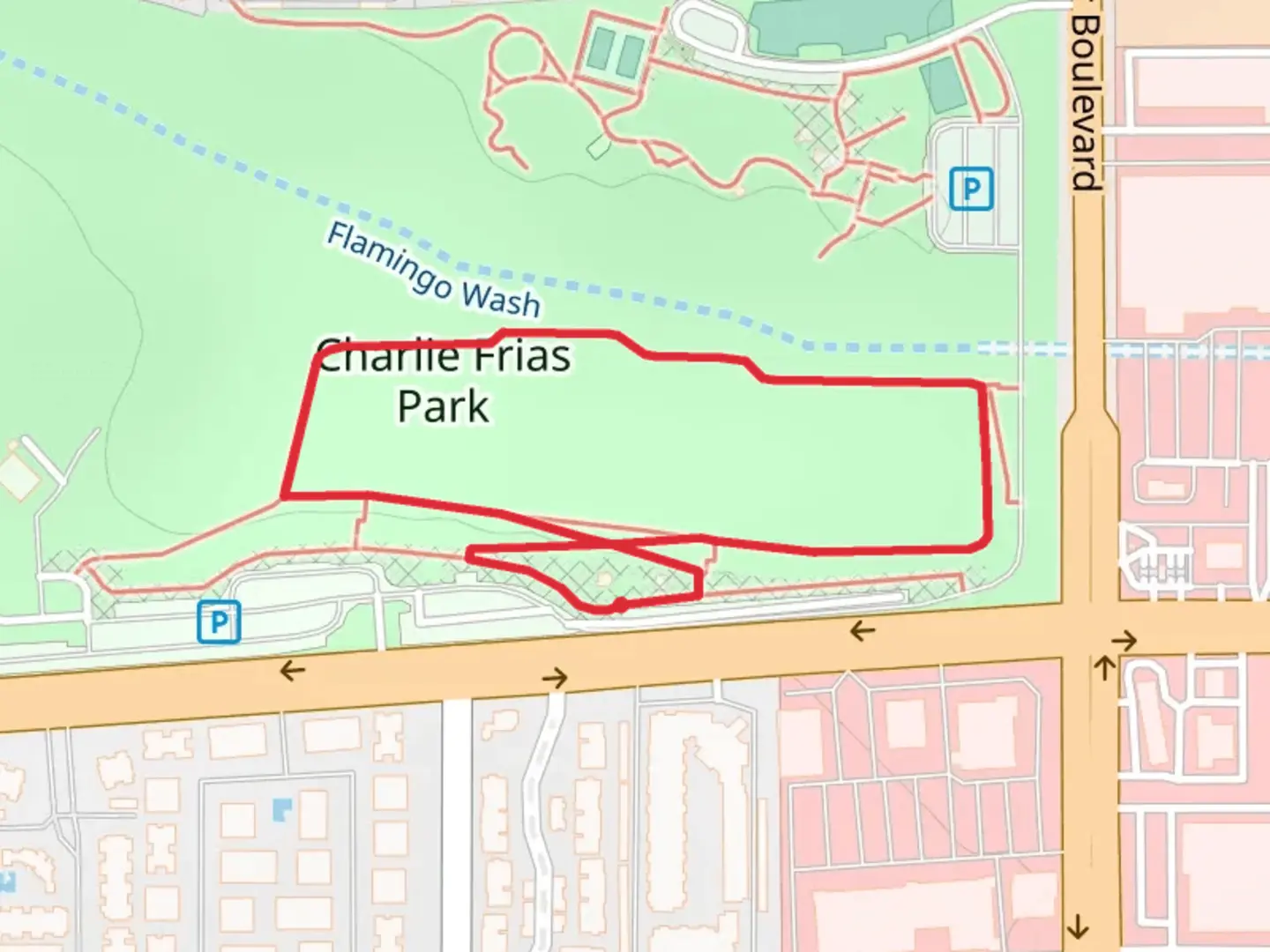 An image depicting the trail Charlie Frias Park Loop and its surrounding area.
