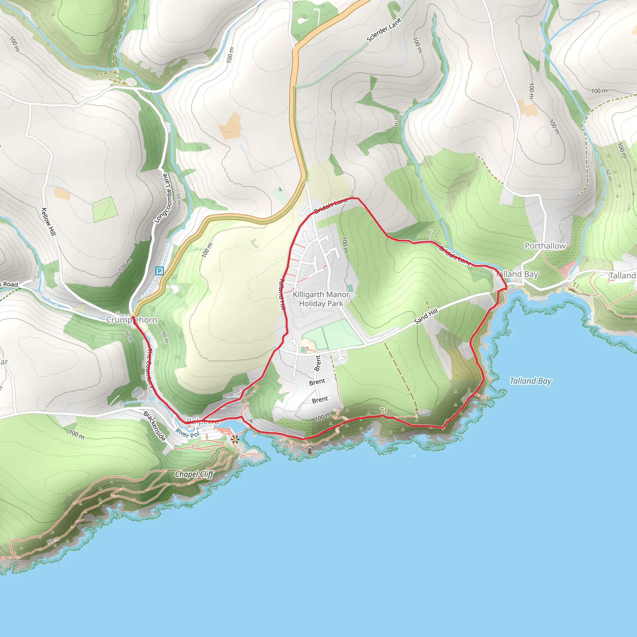 Talland Bay from Polperro mobile static map