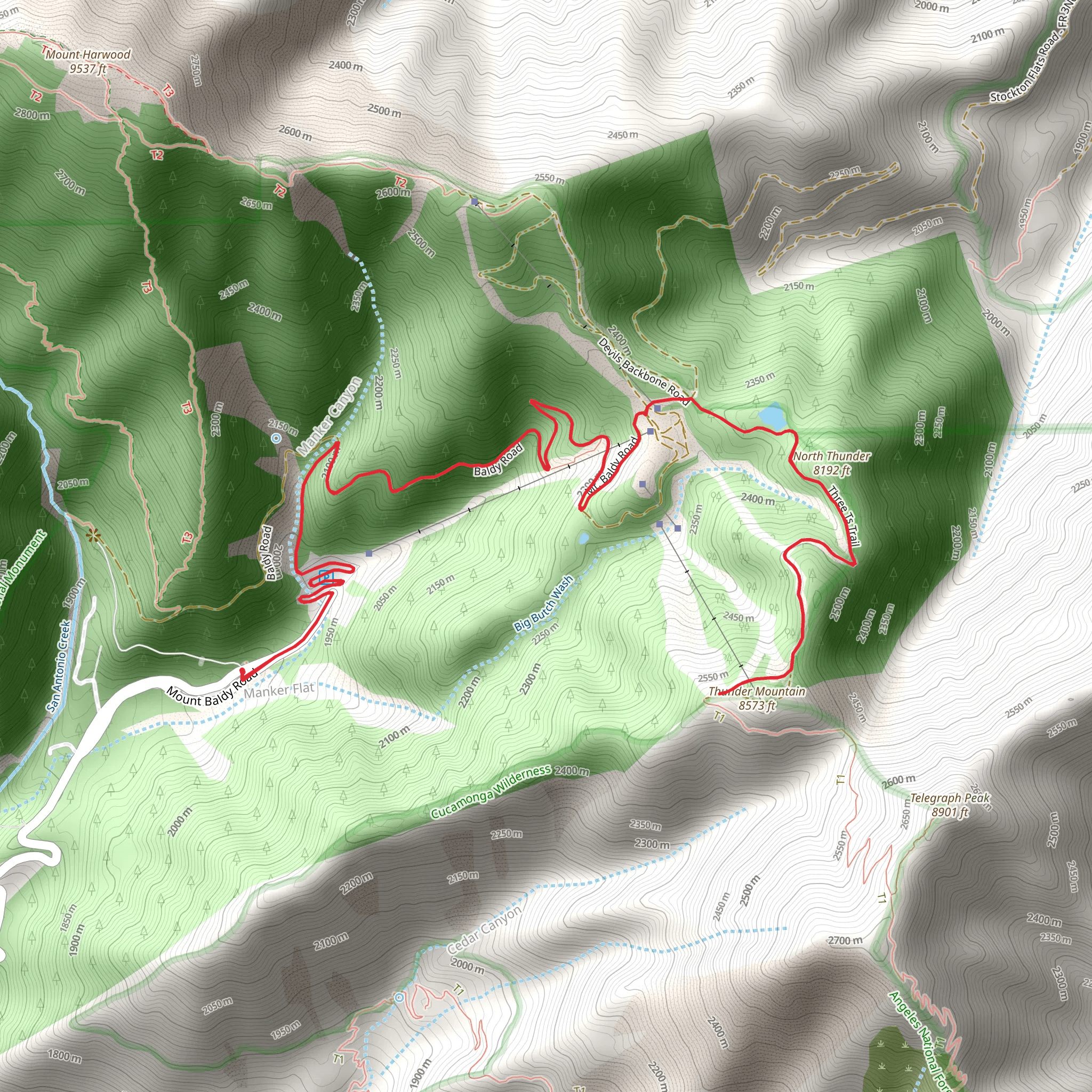 Baldy Road and Three Ts Trail mobile static map