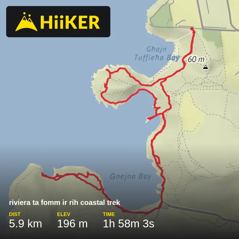 A map preview of the recording riviera ta fomm ir rih coastal trek.