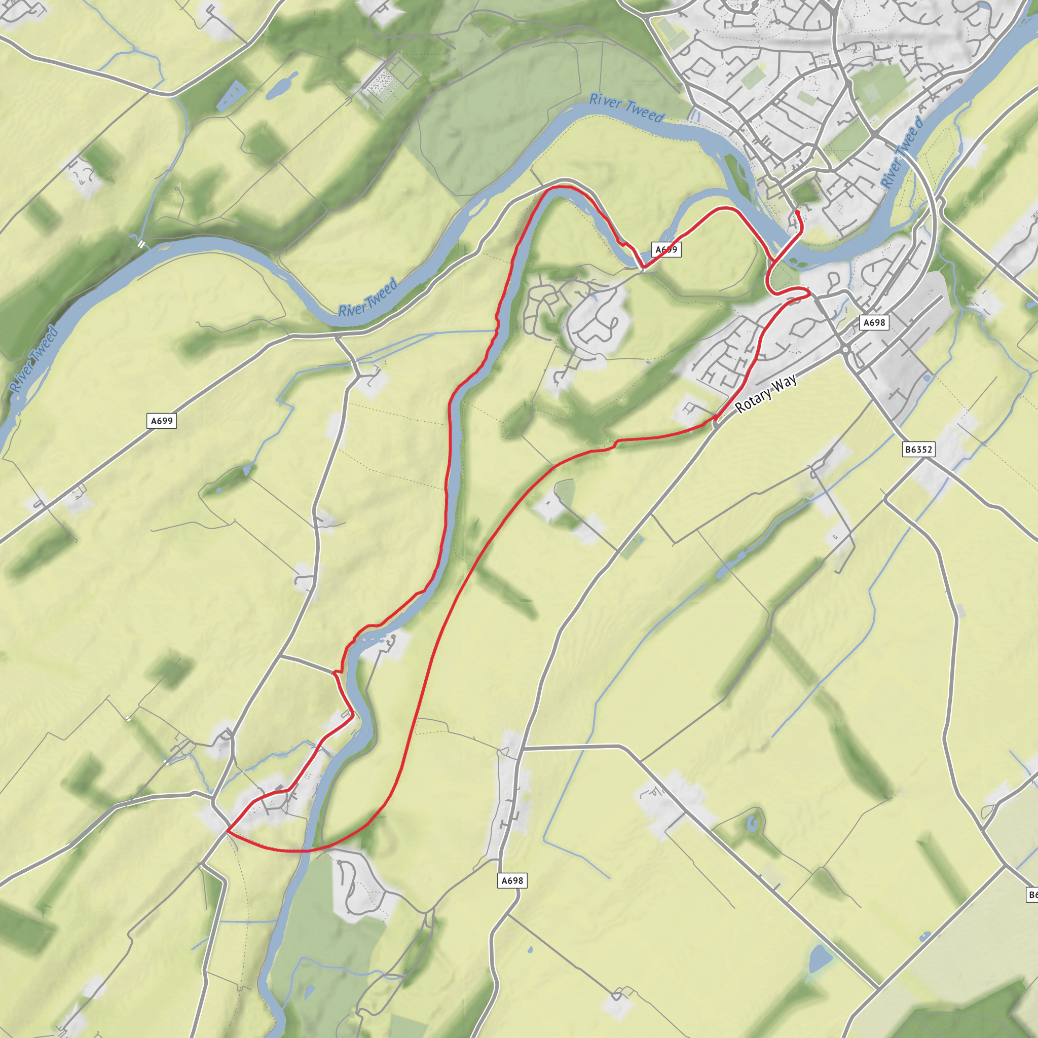 Teviot Bridge, Roxburgh Castle, Heiton Mill and Kelso Bridge Loop mobile static map