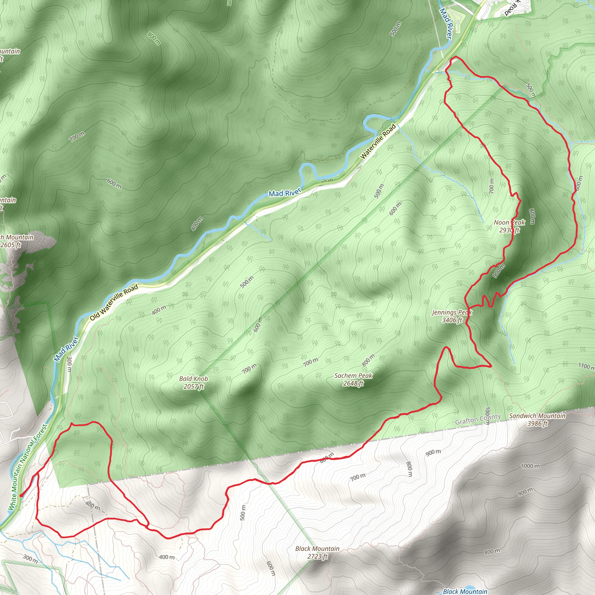 Noon Peak via Smarts Brook Trail mobile static map