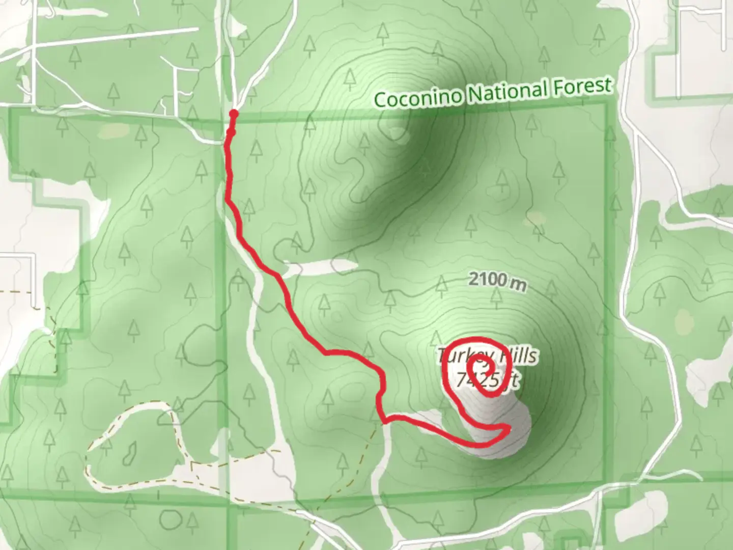 An image depicting the trail Turkey Hills from Pueblo Drive and its surrounding area.