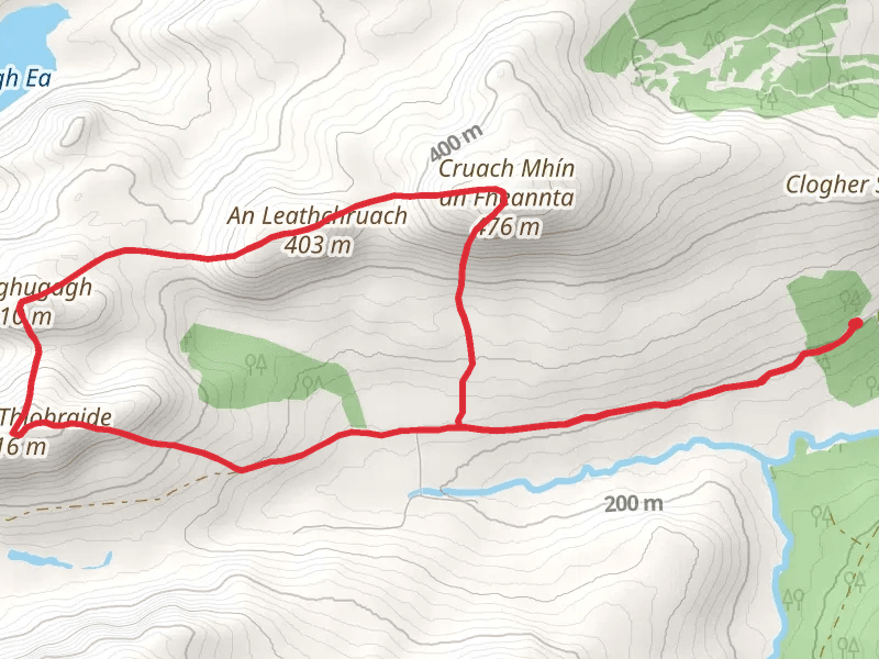 Croaghugagh Mountain via Cruach Mhín an Fheannta Loop mobile static map