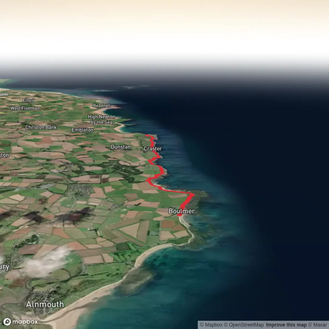 An image depicting the trail Boulmer to dunstanbrough Castle and its surrounding area.