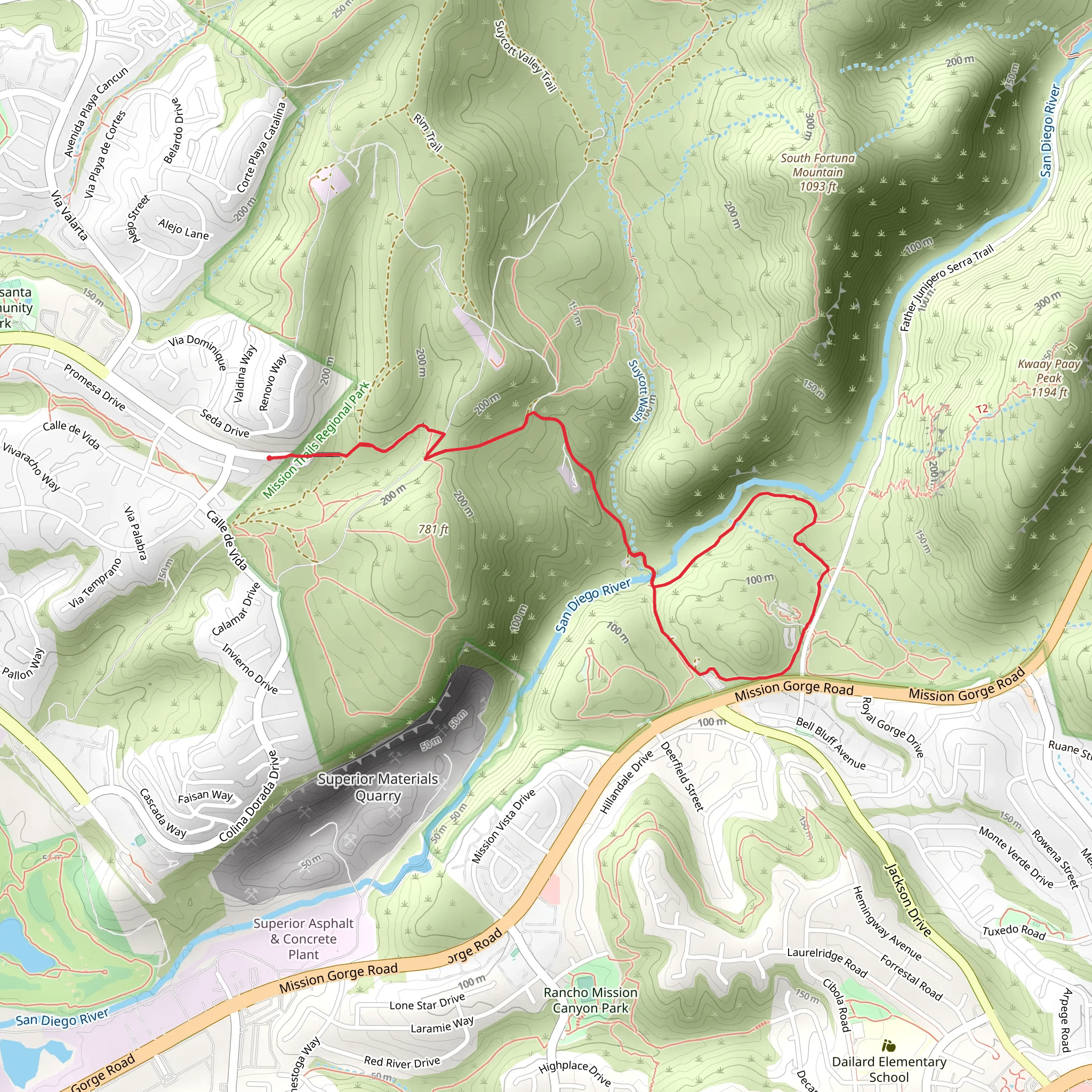 Visitors Center Loop Trail via San Diego River Crossing Trail mobile static map