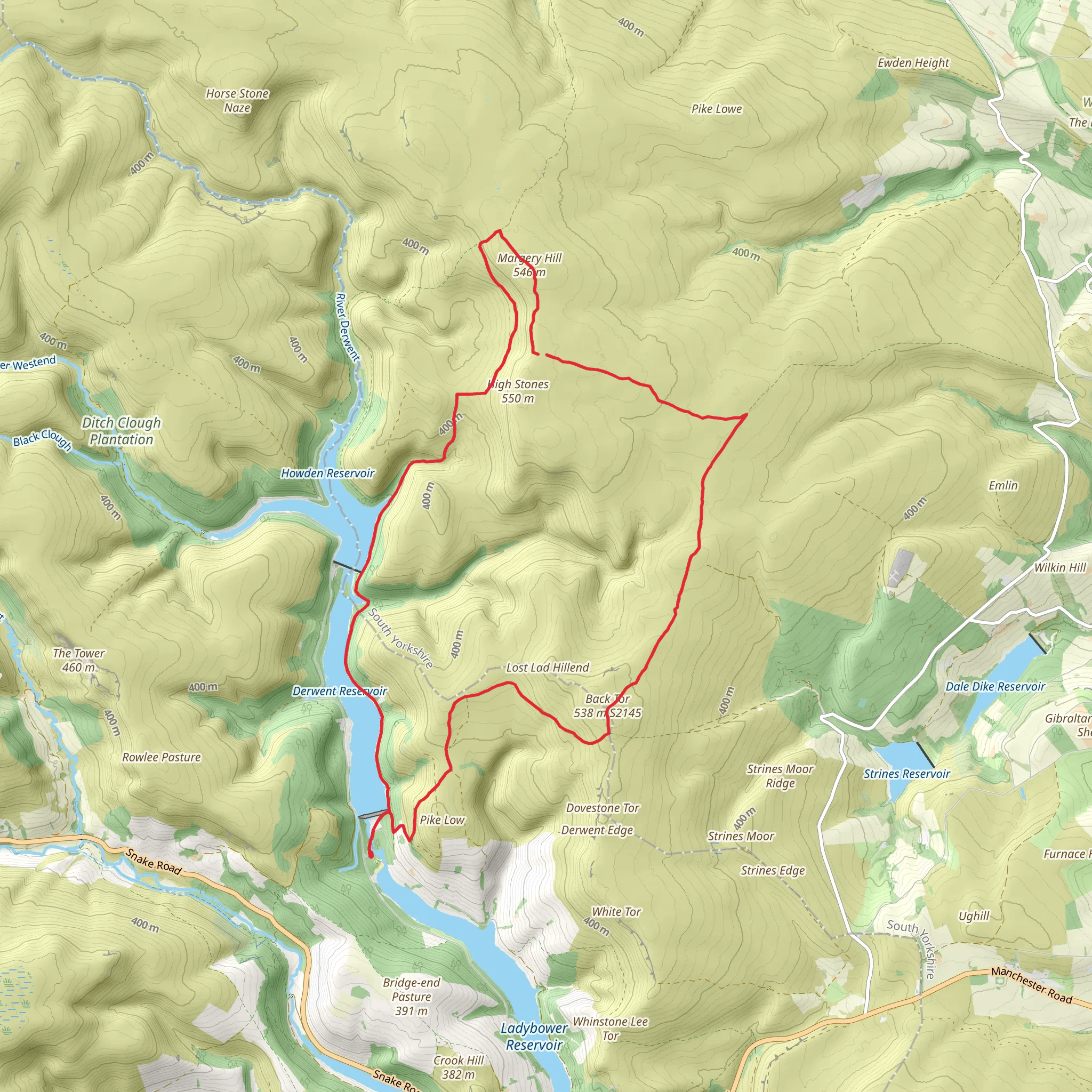 Margery Hill to Back Tor from Fairholmes mobile static map
