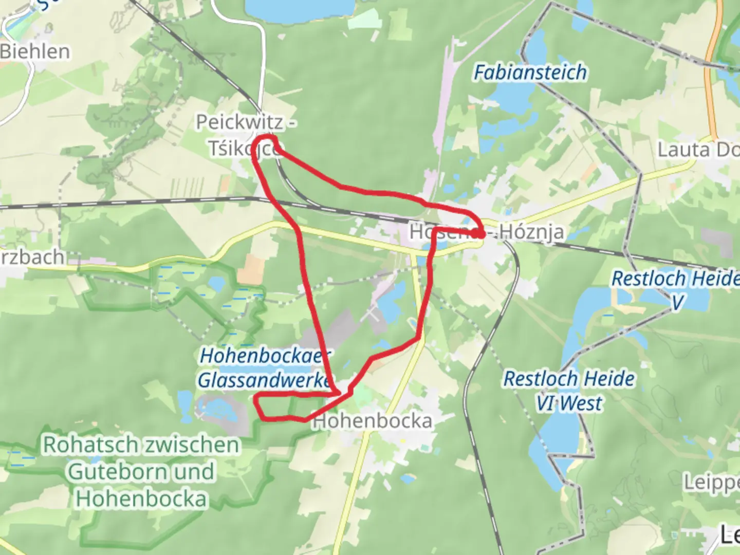 An image depicting the trail RL Schweinemastanlage via Hohenbocka - Senftenberger See and its surrounding area.