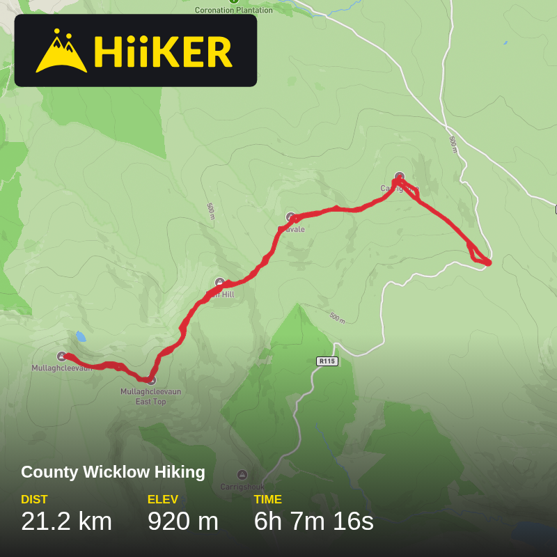 A map preview of the recording Mullaghcleevaun via Sally Gap.