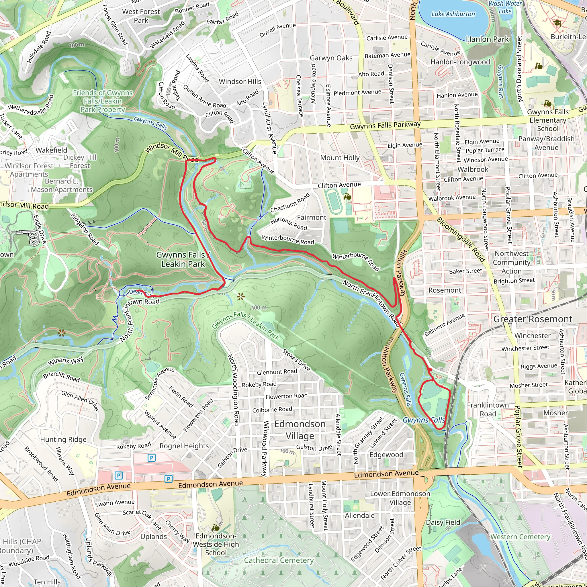 Gwynns Falls Trail mobile static map