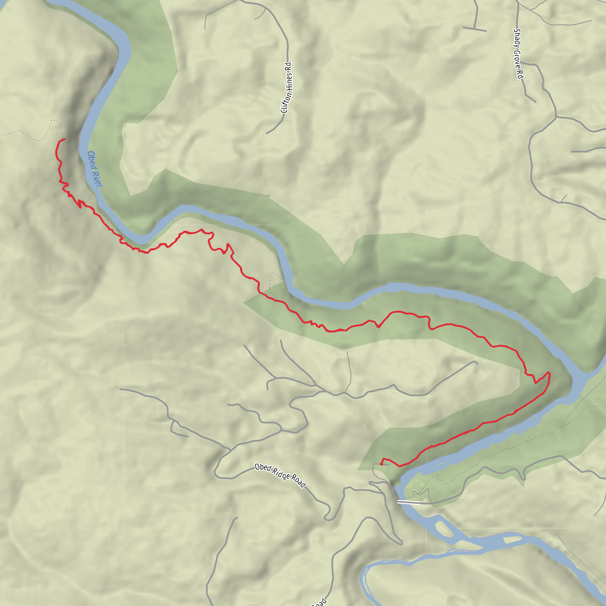 Breakaway Bluff via Obed Wild and Scenic Trail mobile static map