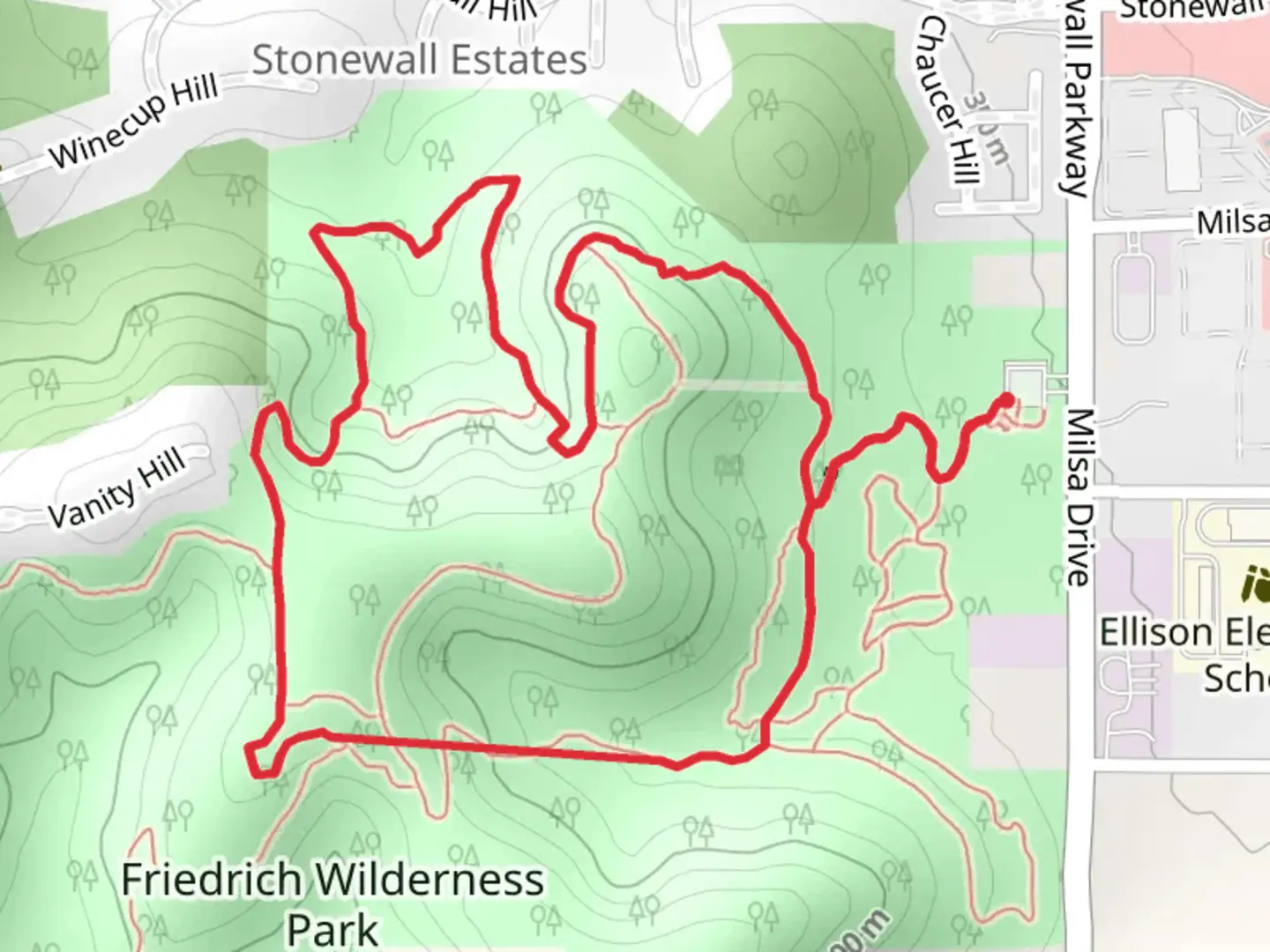 An image depicting the trail Juniper Ridge, Bosque and Main Loop Trail and its surrounding area.