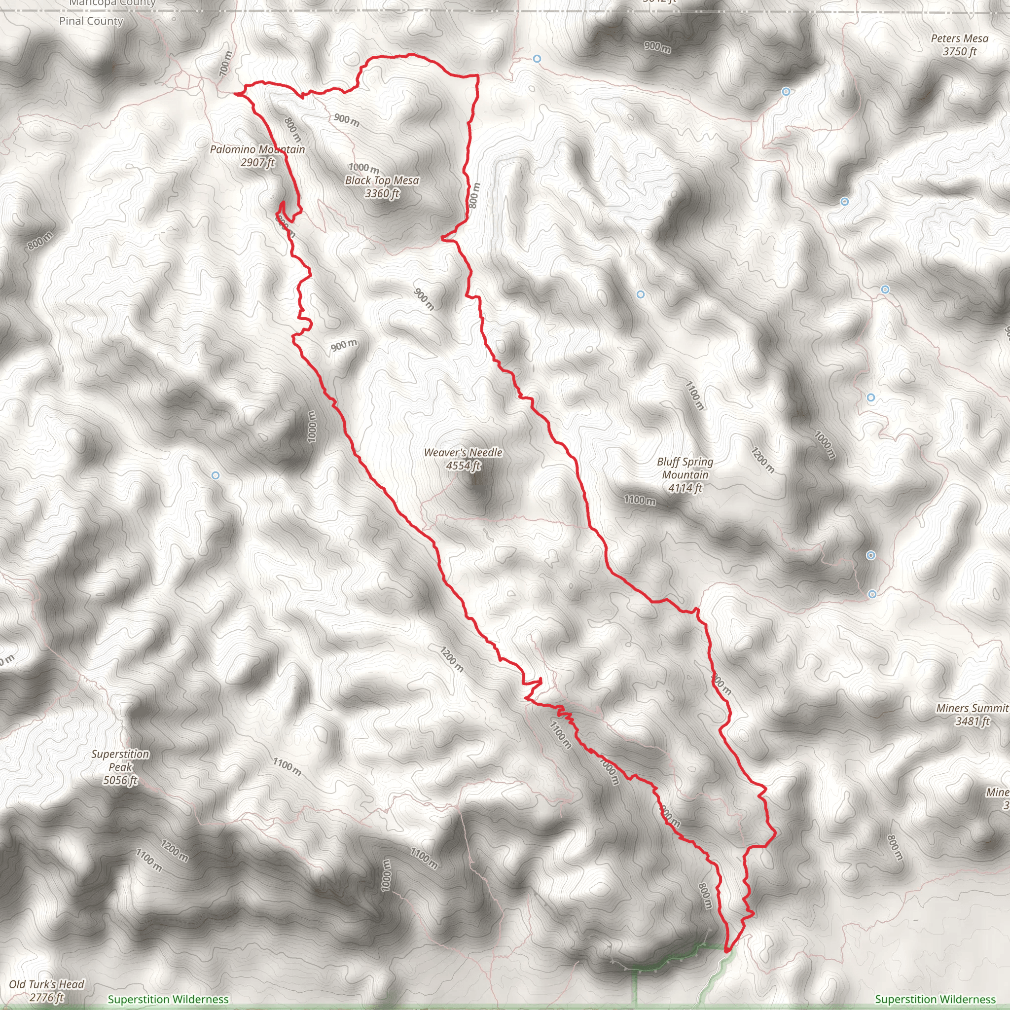 Peralta Canyon, Dutchman and Bluff Saddle Loop Trail mobile static map